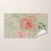 赤面ピンクローズブッシュウォーターカラーアート バスタオルセット (ハンドタオル)