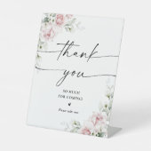 赤面ピンクローズブライダルシャワーサンキューサイン 台座サイン (正面)