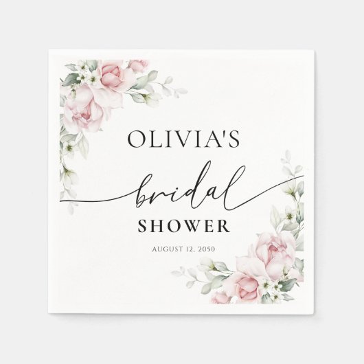 赤面ピンクローズブライダルシャワーナプキン スタンダードカクテルナプキン (正面)