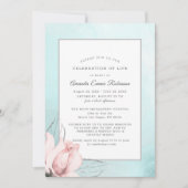 赤面ピンクローズブルーフローラ水彩 サンキューカード (正面)