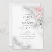 赤面ピンクローズブーケピューターウォーターカラー 招待状 (正面)