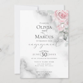 赤面ピンクローズブーケピューターウォーターカラー 招待状