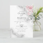 赤面ピンクローズブーケピューターウォーターカラー 招待状 (スタンド正面)