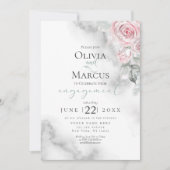 赤面ピンクローズブーケピューターウォーターカラー 招待状 (正面)