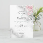 赤面ピンクローズブーケピューターウォーターカラー 招待状 (スタンド正面)