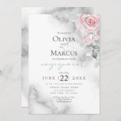 赤面ピンクローズブーケピューターウォーターカラー 招待状 (正面/裏面)