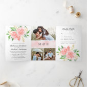 赤面ピンクローズブーケフォトコラージュ結婚ズ 三つ折り招待状 (内部)