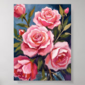 赤面ピンクローズブーケ絵を描ー ポスター (正面)
