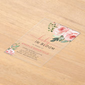 赤面ピンクローズベビーイン開花シャワー アクリル招待状 (レイダウン)