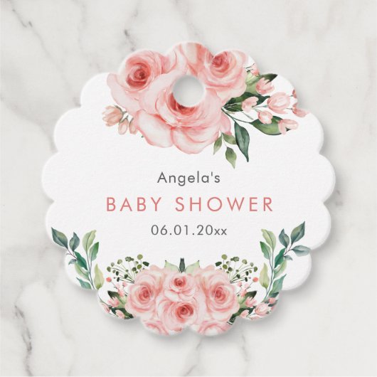 赤面ピンクローズベビーイン開花シャワー フェイバータグ (正面)