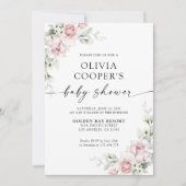 赤面ピンクローズベビーシャワー招待状 招待状 (正面)