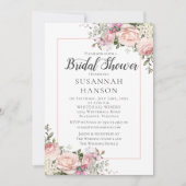 赤面ピンクローズホワイトアジサイブライダルシャワー 招待状 (正面)