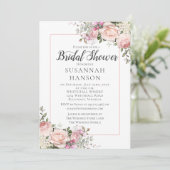 赤面ピンクローズホワイトアジサイブライダルシャワー 招待状 (スタンド正面)
