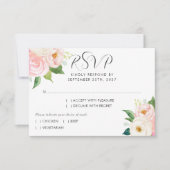 赤面ピンクローズボタニカルウォーター結婚カラー 出欠カード (正面)