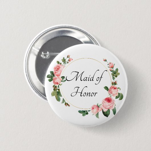 赤面ピンクローズメイド・オブ・オーナー(花嫁付き添い人) 缶バッジ (正面&裏面)