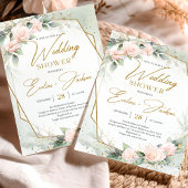 赤面ピンクローズユーカリ金ゴールドウェディングシャワー 招待状