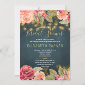 赤面ピンクローズライトネイビー金ゴールドブライダルシャワー 招待状 (正面)
