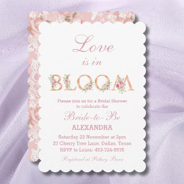 赤面ピンクローズラブイン開花ブライダルシャワー 招待状
