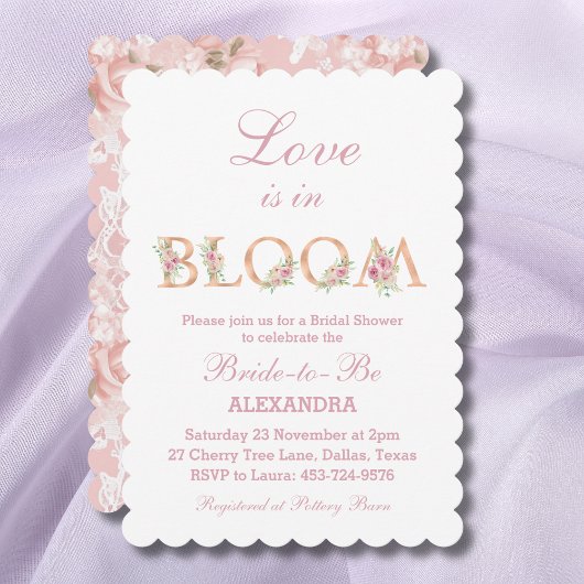 赤面ピンクローズラブイン開花ブライダルシャワー 招待状