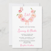 赤面ピンクローズリース結婚リボン 招待状 (正面)