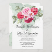 赤面ピンクローズレッドアジサイ結婚式招待状 招待状 (正面/裏面)