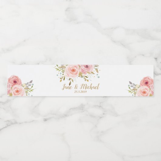 赤面ピンクローズヴィンテージフローラ結婚ズ ペットボトルラベル (シングルラベル)