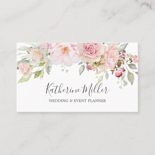 赤面ピンクローズ牡丹フラワーロマンチックフローラ 名刺 (正面)