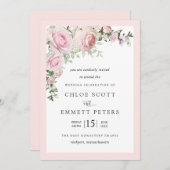 赤面ピンクローズ素朴フローラ結婚ズ 招待状 (正面/裏面)