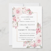 赤面ピンクローズ素朴フローラ結婚ズ 招待状 (正面)