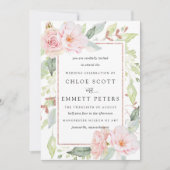 赤面ピンクローズ素朴フローラ結婚式招待状 招待状 (正面)
