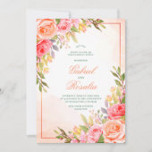 赤面ピンクローズ素朴フローラ結婚式招待状 招待状 (正面)