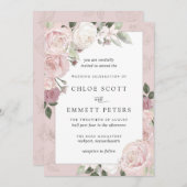 赤面ピンクローズ素朴フローラ結婚式招待状 招待状 (正面/裏面)