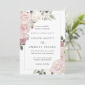 赤面ピンクローズ素朴フローラ結婚式招待状 招待状 (スタンド正面)