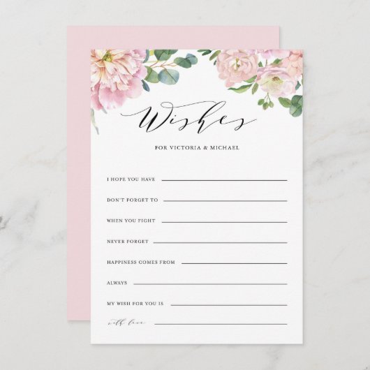 赤面ピンクローズ結婚のアドバイスとウィッシュズカード エンクロージャーカード (正面/裏面)