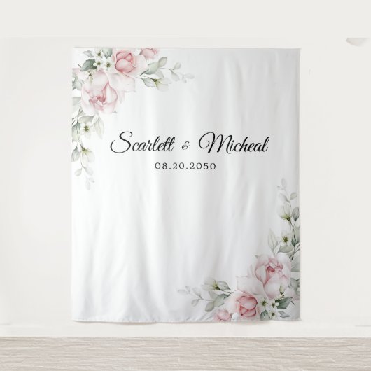 赤面ピンクローズ結婚のセレモニー背景 タペストリー (正面)