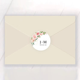 赤面ピンクローズ結婚ズクラシックラウンドステッカー ラウンドシール