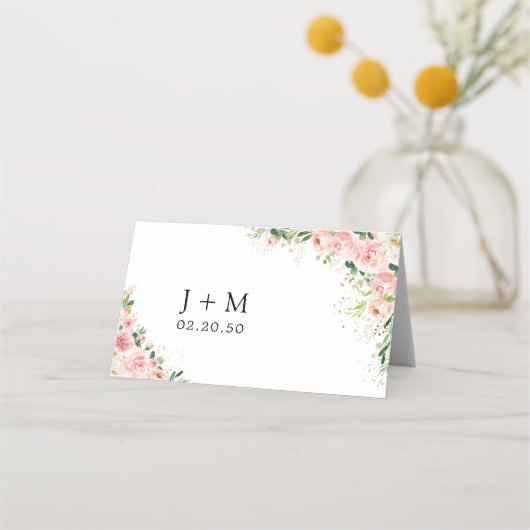 赤面ピンクローズ結婚ズ折り畳み座席表 プレイスカード (裏面)