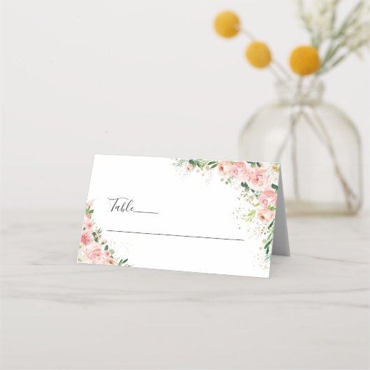 赤面ピンクローズ結婚ズ折り畳み座席表 プレイスカード (正面)