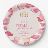 赤面ピンクローズ花びらとプロセッコブライダルシャワー ペーパープレート (正面)