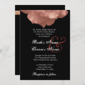 赤面ピンクローズ花びら結婚式招待状 招待状 (正面/裏面)