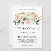 赤面ピンクローズ花模様モダンボタニカル結婚ズ 招待状 (正面)