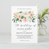 赤面ピンクローズ花模様モダンボタニカル結婚ズ 招待状 (スタンド正面)