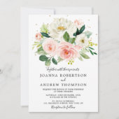 赤面ピンクローズ花模様モダンボタニカル結婚ズ 招待状 (正面)