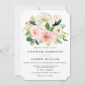 赤面ピンクローズ花模様モダンボタニカル結婚ズ 招待状 (正面)