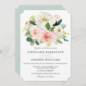 赤面ピンクローズ花模様モダンボタニカル結婚ズ 招待状 (正面/裏面)