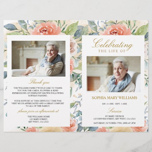 赤面ピンクローズ葬儀プログラム |サービスの順序 (正面)