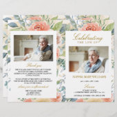 赤面ピンクローズ葬儀プログラム |サービスの順序 (正面/裏面)