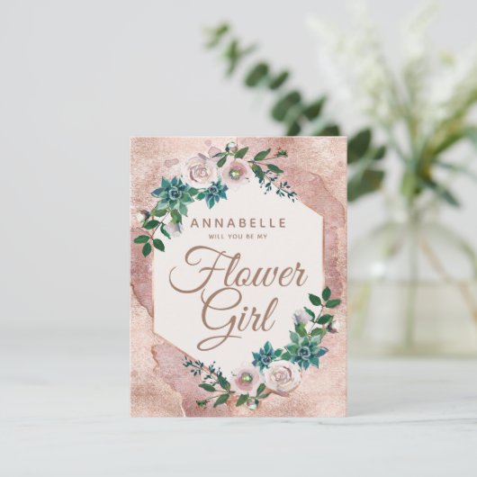 赤面ピンクローズ金ゴールドが私の花娘になる 招待状 (スタンド正面)