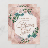 赤面ピンクローズ金ゴールドが私の花娘になる 招待状 (正面/裏面)