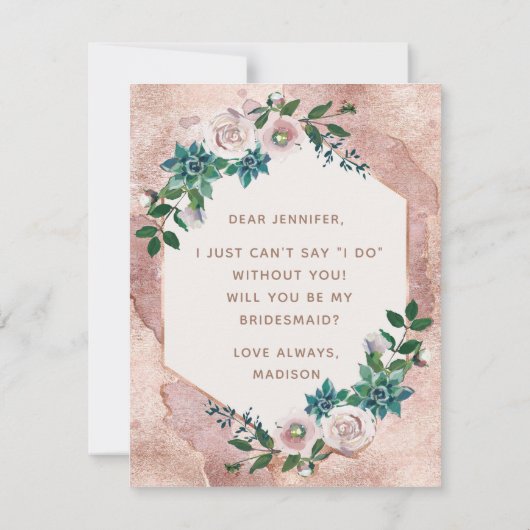 赤面ピンクローズ金ゴールドが私の花嫁になる 招待状 (裏面)